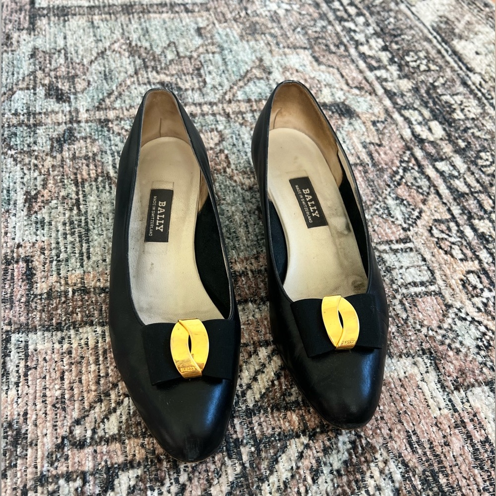 Vintage Black Leather Bally Shoes, Size 8